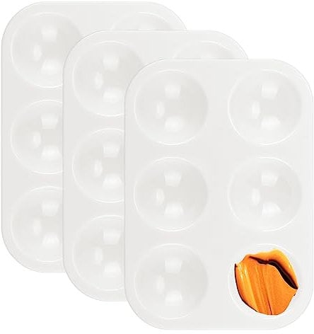 Lotsdonxia 3PCS Rectangular Plastic Paint Tray Palette with 6 Wells, ideal for Watercolor, Gouache, Oil Paint - Art & Craft Painting Holder