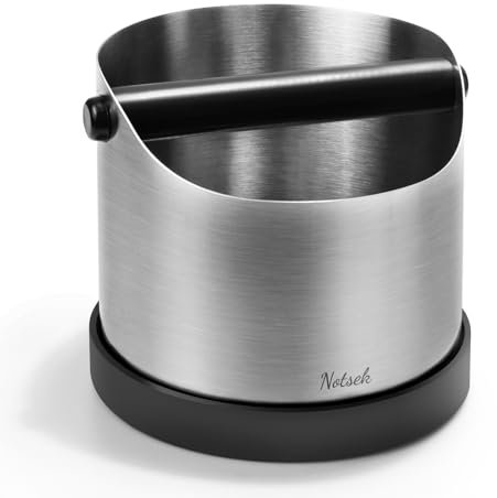 NOTSEK Abklopfbehälter für Siebträger, 1.2L Groß Edelstahl Kaffee Knock Box, Kaffeesatz Abschlagbehälter for Portafilter, Abschlagbox für Delonghi Sage Ninja Siebträgermaschine Zubehör, Silber