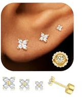 ORAZIO Silber 925 Damen Ohrringe Set - CZ Stern Herz Helix Piercings in Gold - Flatback Ohrstecker