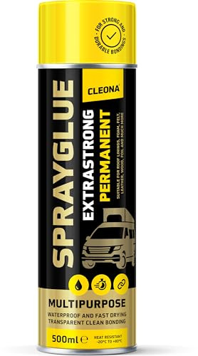 Cleona Colla Spray Extra Forte per Cielo Auto & Tappezzeria - 500ml Adesivo a Contatto Prof. Resistente al Calore 80°C, Trasparente & Impermeabile per Pelle, Gommapiuma & EPS