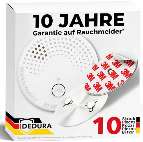 Rauchmelder mit Magnethalterung 10er Set - Rauchmelder ohne Bohren und Schrauben mit 10 Jahre Garantie - Rauchmelder Magnethalterung mit extra starken Klebepads