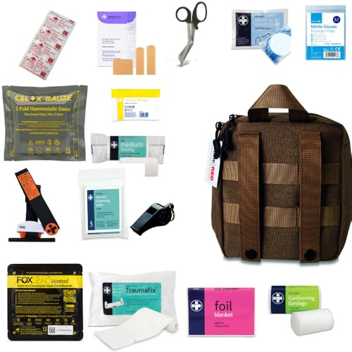Premium First Aid Kit - IFAk Molle Kit, Camping, Travel, Emergency Serivces Containing Celox, Tourniquet, Chest Seal, Water Purification Tablets (Coyote Brown)