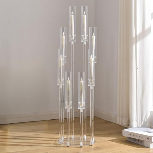 Bougeoir Transparent À 8 Branches pour Décoration De Mariage, Candélabre en Acrylique De 97 Cm De Haut avec Abat-Jour pour La Saint-Valentin, Centre De Table De Fête