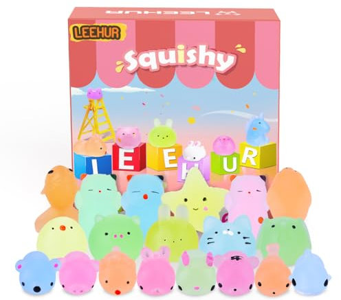 Squishy Leuchtend 30 Stück Mini Squeeze Spielzeug Mochi Squishies Fluoreszierende Squeeze Kawaii Anti Stress Spielzeug Party Geschenke Dekoration für Jungen und Mädchen, Zufälliger Stil und Farbe