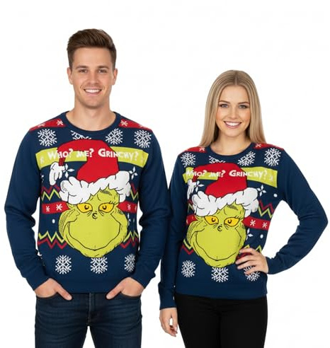 United Labels Der Grinch Winterpullover für Herren und Damen, Blau, Who Me Grinchy, Winter Strickpullover, Pullover Unisex