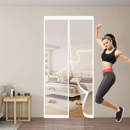 Mosquitera Magnetica para Puerta 88 x 208 cm sin Taladrar Cortina Mosquitera Exterior Cierre Automático Ventanasmagnetica para Correderas, Garaje O Patio, Blanco