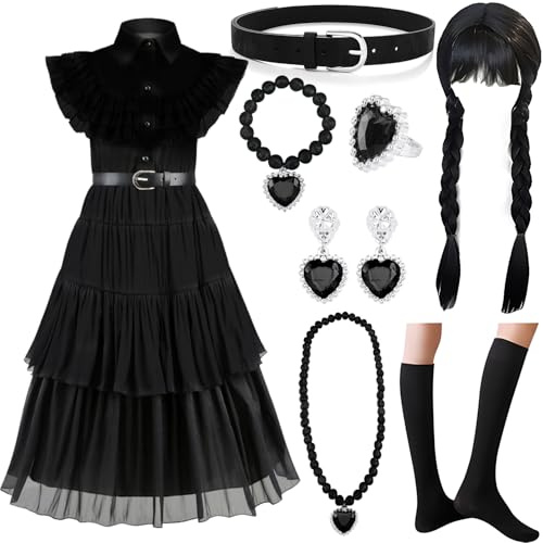 MWZEAUL Kit de Déguisement Halloween Costume pour Filles, Princesse Robe Deguisement Enfant Fille avec Perruque Accessoires, Halloween Carnaval Anniversaire Fête Cosplay Deguisement pour Filles,130 cm