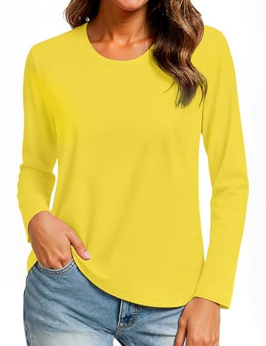 TACVASEN Maglia Maniche Lunghe Donne Maglia a Maniche Lunghe in Cotone | Top Collo Rotondo, Maglietta Casual, Basic, Top Invernale