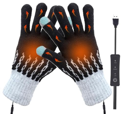 Beheizte Handschuhe für Männer Frauen Skihandschuhe mit Heizung Doppelseitig Beheizte Strickwolle USB Handwärmer Handschuhe mit 3 Einstellbare Temperatur (37-45℃) für Outdoor Skifahren Radfahren