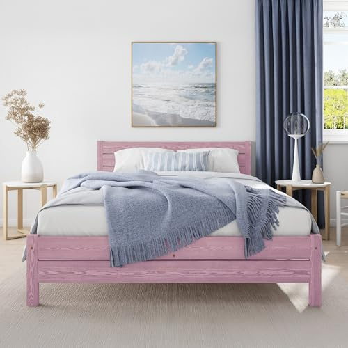 Nodax Super King Bed Frame – F3 Solid Pine Rustic Chunky Wooden Bed Frame for Adults, Eco Colour Woodstain Option, Slatted Base with Extra Four Supportive Legs, Bedroom Furniture | 6ft (Purple)