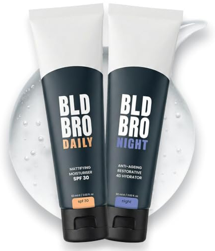 BLD BRO SPF 30 + Night Duo, 24-Hour Skincare Set for Bald Men – Gel Moisturisers to Protect, Hydrate & Restore – 2×60 ml