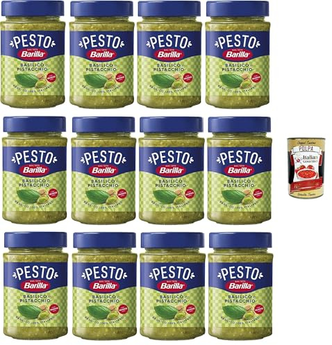 Italian Gourmet Pesto basilico e pistacchio 12 x 195g, Pastasauce cremig | Salsa verde con frutta secca, ricetta mediterranea; nussig, streichzart, Gesamtnettogewicht 2,34 kg + Kostenlos Polpa 400g