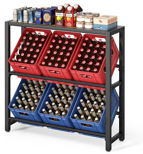 Getränkekistenregal mit Ablage, 6 Kästen Schwarz Stabiles Metallregal | Platzsparendes Getränkekistenständer für Bier, Wasser & Softdrinks – Ideal für Küche, Keller & Abstellraum