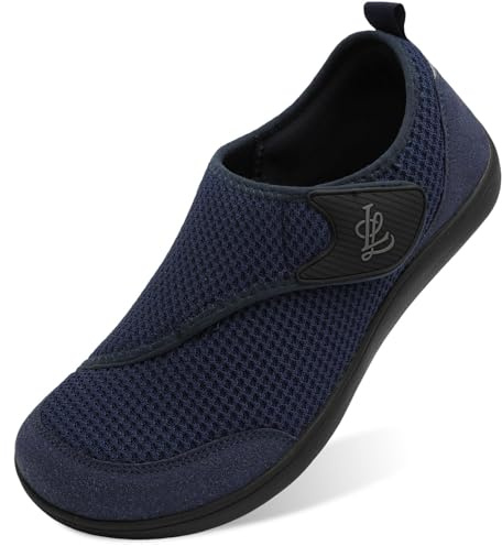 JIASUQI Barefoot Shoes Mens Wide Width Diabetic Shoes Breathable Walking Shoes Adjustable Zero Drop Sneakers for Edema Feet