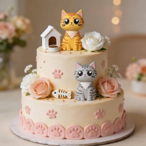Cat Cake Topper Kitty Cake Topper Decorations Cats Birthday Party | for Cat Themed Birthday Party Cute Meow Birthday Party Girl Theme Shower Party Decoration