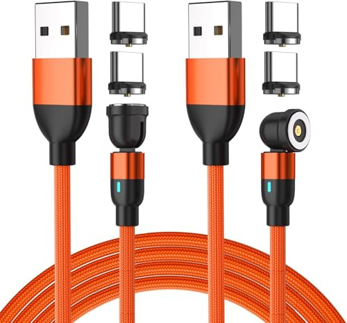BITHAI Magnetisches USB-C-Ladekabel, 2 Stück, magnetisches USB-Kabel mit Typ-C-Adapter, Nylon-geflochtenes Magnet-Ladekabe (2m*2)