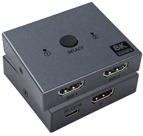 blicadijo HDMI Splitter 2 in 1 Out or 1 in 2 Out - 8K hdmi-verteiler für 2 Monitore Gleichzeitig unterstützt HDCP 2.3 UHD 1080P für HDTV Laptop PC - Nur Spiegelmodus kein erweiterter Modus