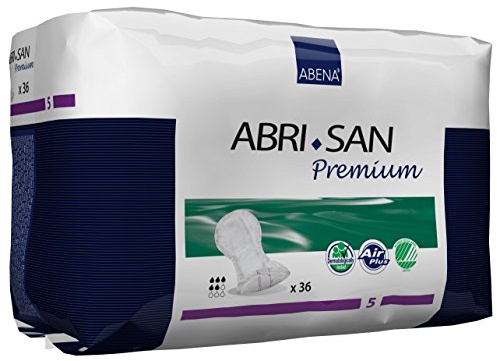 Abena Abri-San Premium Mens & Womens Incontinence Pads, Breathable & Comfortable, Fast Absorption, Discreet & Effective Shaped Incontinence Pads for Men/Women - Premium 5, 1200ml Absorbency, 36PK
