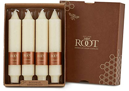 Root Candles 4-Count Unscented Dinner Candles Dripless Beeswax Enhanced Timberline™ Collenette Boxed Candle Set, 7-Inch, Ivory