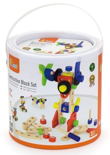 VIGA- IGA Toys-Konstruktionsset aus Holz-68 Teile Costruzioni in Legno-68 Pezzi, Colore Multicolore, 370 x 370 x 380mm, 50382