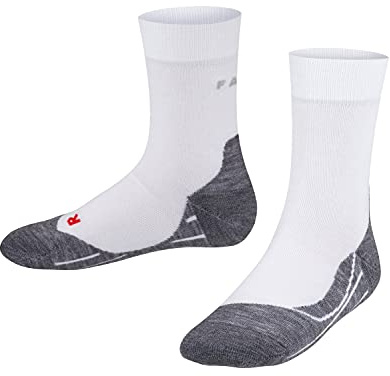 FALKE Unisex Kids RU4 Endurance Running Socks, Cotton, Mid Calf, Medium Cushion, White (White-Mix 2020), 10-12.5, 1 Pair