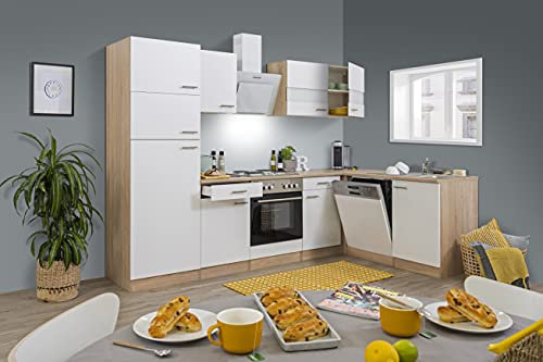 respekta Economy - Mueble para Cocina en ángulo en L Blanco 280 x 172 cm Incluye Campana de diseño