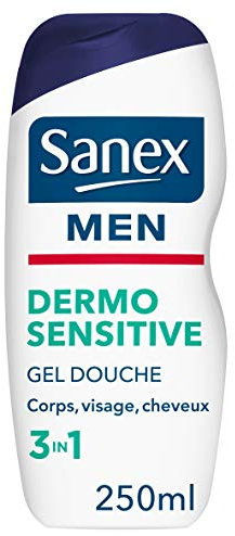 SANEX - Gel Douche Corps & Visage Dermo Sensitive Peaux Sensibles - Gel Douche pour Homme - Formule Testée Dermatologiquement - Renforce les Défenses Naturelles de la Peau - 250 ml - Lot de 3