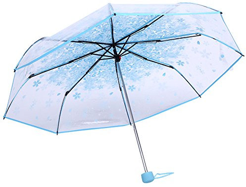 Parapluie à Fleurs de Cerisier pour Le Vent et Les Fortes Pluies, 91,4 Cm, Transparent(Bleu)