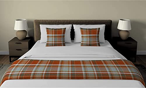 McAlister Textiles Heritage | Set Bettläufer + 2 Stück Kissenbezug im Tartan-Muster kariert in Terracotta Orange | Schottenkaro Set für Doppelbett Überwurf Kissen