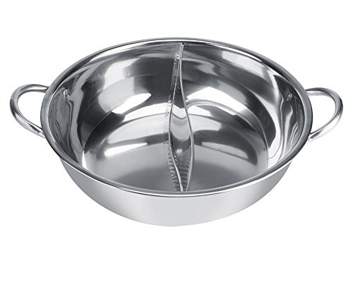 Dual Hot Pot, 34cm Stainless Steel 2-Sided Induction Cooking Pot with Two Flavor Separation for Shabu Soup, Hot Pot and Family Meals