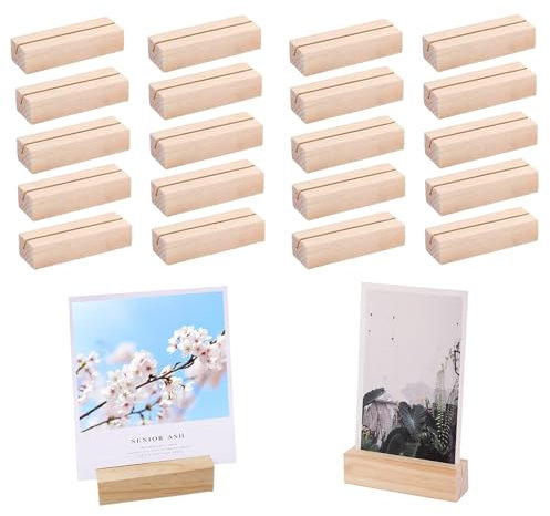 mengger 20 Stücke Holz Kartenhalter Tischnummer Halter Hochzeit Tischkartenhalter Foto Stehen für Hochzeitsfeier Platzkarte Naturkarton Tischkarten Platzkartenhalter Fotoständer