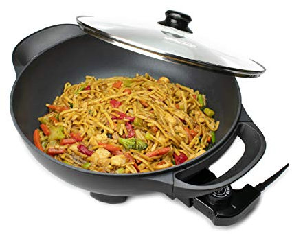 Brentwood Appliances SK-69BK Padella elettrica Wok a fondo piatto antiaderente da 13 pollici con coperchio in vetro ventilato, altri elettrodomestici da cucina, normale, nero