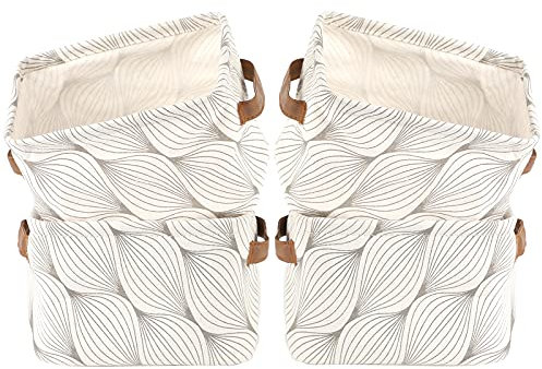 LessMo Set de 4 Mini Paniers de Rangement, Boîte de Rangement Pratique Tiroir en Tissu Lin Panier Stockage de Bureau Pliable Organisateur pour étagères et Bureau, Jouets, Llivres ou Maquillage