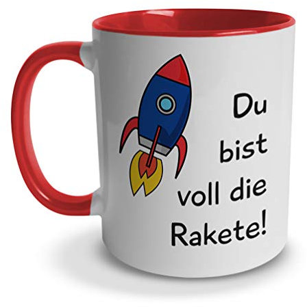 tassenprinter Spruch-Tasse: Du bist voll die Rakete – weiß mit rot an Henkel & Innen – Familie/Family – Geschenk-Idee/Mug/Cup/Kaffee/Tee