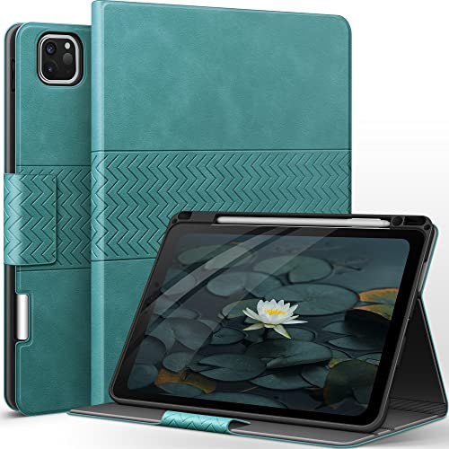 AUAUA Case for iPad Pro 11 Inch 4th/3rd/2nd/1st Generation 2022/2021/2020/2018 with Pencil Holder, Auto Sleep/Wake, Adjustable Angle, Shockproof, PU Leather (Green)