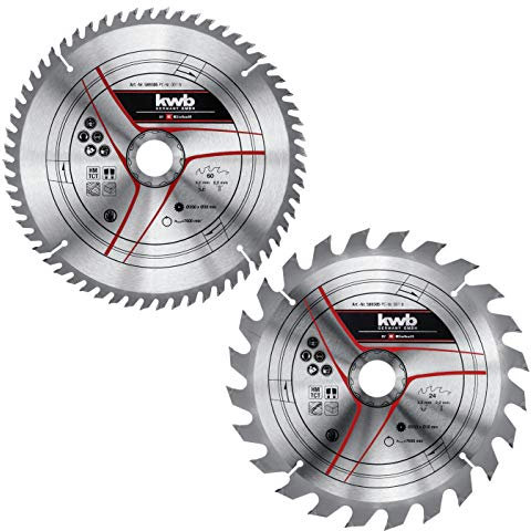 kwb by Einhell Kreissägeblattsatz 2-tlg. 250x30mm Stat. Sägen-Zubehör (2x HM-Sägeblätter, Ø250x30 mm, max. 7600 min-1, 60 Zähne, passend für Einhell Tischkreissägen und Kapp-Gehrungssägen)