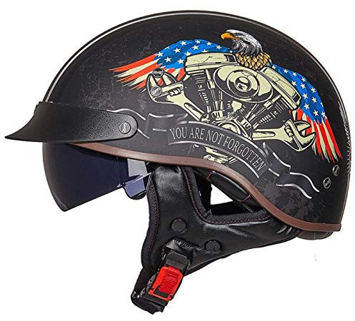 Casque Moto Demi Bol Brain-Cap Rétro Harley Jet - Certifié ECE pour Cruiser Chopper Scooter Pilote avec Lunettes Intégrées et Dégagement Rapide - Unisexe