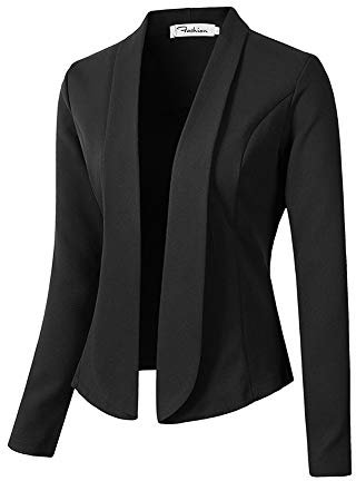 Giacca da Completo Manica Lunga da Donna,Slim Fit Blazer con Colletto a Risvolto Aperto Davanti Tinta Unita OL Giacca da Abito da Ufficio Elegante Corto Cardigan Casuale Tailleur Cappotto Nero S