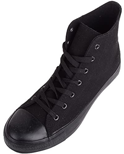 Womens Slip On Lace Up High Top Canvas Summer Trainers Pumps Sneakers - All Black - UK 8 / EU 41