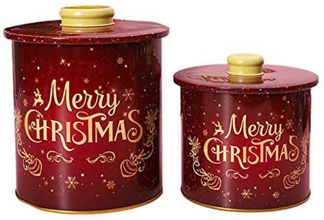 FYBlossom Weihnachten Keksdose Plätzchendose Vorratsdosen Mit Deckel, 2er Set Weißblech Gebäckdose Aufbewahrungsboxen Weihnachtsdose Set, Süßigkeiten Box Weihnachtsdeko Für Snacks, Gewürze, Tee