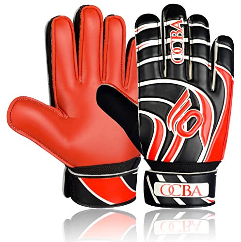 OCBA Goalkeeper Gloves with Super Grip Latex and Shock Absorption Padding for Palm and Finger Protection, Available in Bright Colors (Red, 6)