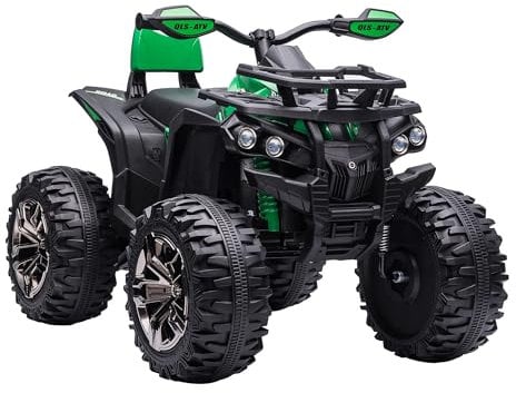HOMCOM Quad Eléctrico 12V para Niños +3 Años con 2 Motores Faros Música Neumáticos de Suspensión Botones Avance y Retroceso Vehículo Eléctrico a Batería 100x65x73 cm Verde