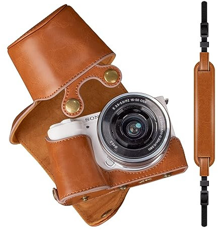 MUZIRI KINOKOO ZVE10 Case Comaptible for Sony ZV-E10 ZVE10 with 16-50mm Lens Camera, PU Leather Protective Case with Adjustable Shoulder Strap Carrying Case - Brown
