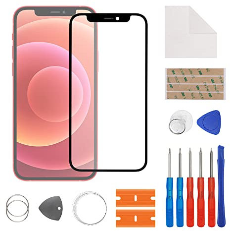 SwarKing Cristal frontal de pantalla de cristal exterior, repuesto compatible con iPhone 12 Mini con kit de reparación