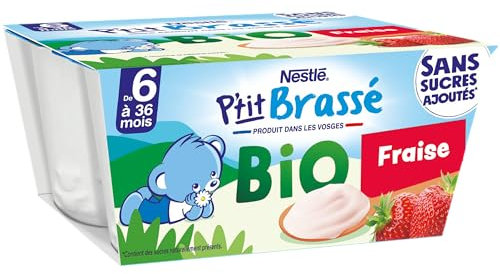 Nestlé Bébé - P'Tit Brassé Bio - Fraise - Laitage dès 6 Mois - 4 X90g
