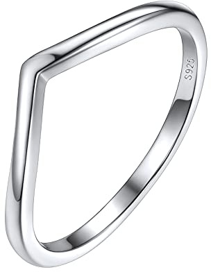 Silvora S925 Silber Wishbone Ring in 1.8mm breit Schlichter Glänzender Damen Wish Ring Stapelbarer Wunsch Ring Chevron Fingerring in Silber Ringgröße 47（14.8）