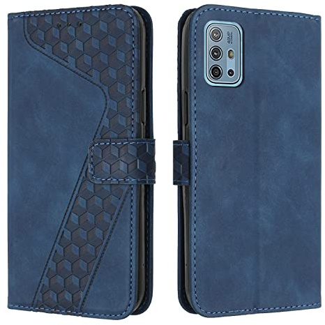 OKZone Kompatibel mit Motorola Moto G10/G20/G30/G10 Power Hülle, PU Leder Handyhülle Tasche Wallet Schutzhülle Flip Cover Klappbar Stoßfeste Brieftasche Etui mit Kartenfach TPU Lederhülle (Blau)