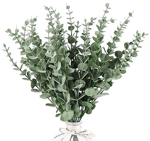 YiliYa 30 Pcs Hojas de Eucalipto Artificiales Decoración Tallos Eucalipto Artificiales 38cm Eucalipto Planta Natural para Decoración de Bodas Hogar Arreglo Floral