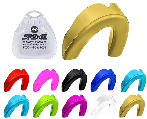 Mundschutz Gum Shield - Professioneller Mundschutz Slim Fit mit Tasche für Kontaktsport, Rugby, Kampfsport, Judo, Karate, Rugby, MMA, Boxen, Hockey, Fußball (Gold, Erwachsene(+12))