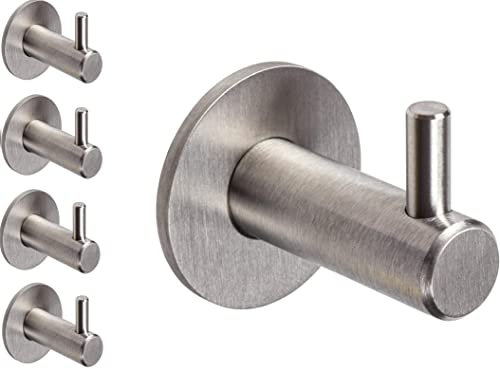 Gedotec Design Garderobenhaken Edelstahl Kleiderhaken einzeln - HOLY | Handtuchhaken mit Einzelhaken | Wandhaken zum Schrauben | 5 Stück Mantel-Haken silber matt gebürstet inkl. Befestigungsmaterial